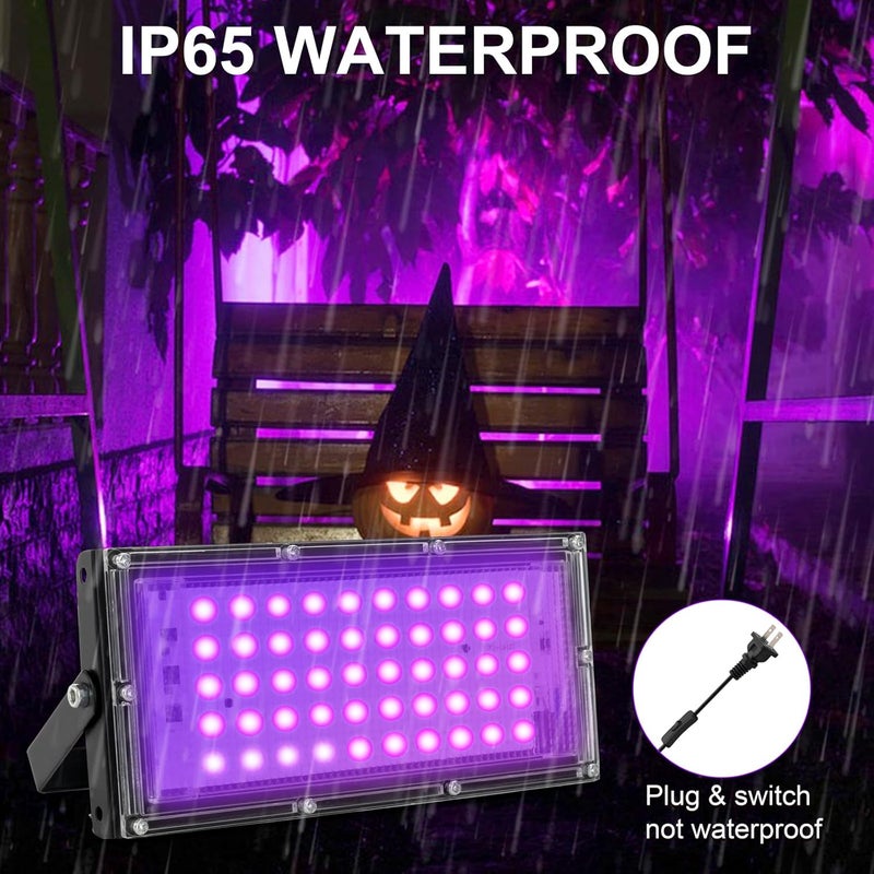 Waygor 50W LED Black Lights for Glow Party, IP65 Waterproof UV Blacklight Floodlight 395nm Black Light Flood Lights Purple Blacklights Spotlight Fluorescent UV Light Lamp for Halloween Decor (2 Pack) - Image 4